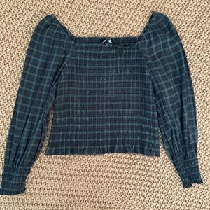Madewell Smocked Long Sleeve Square Neck Blouse